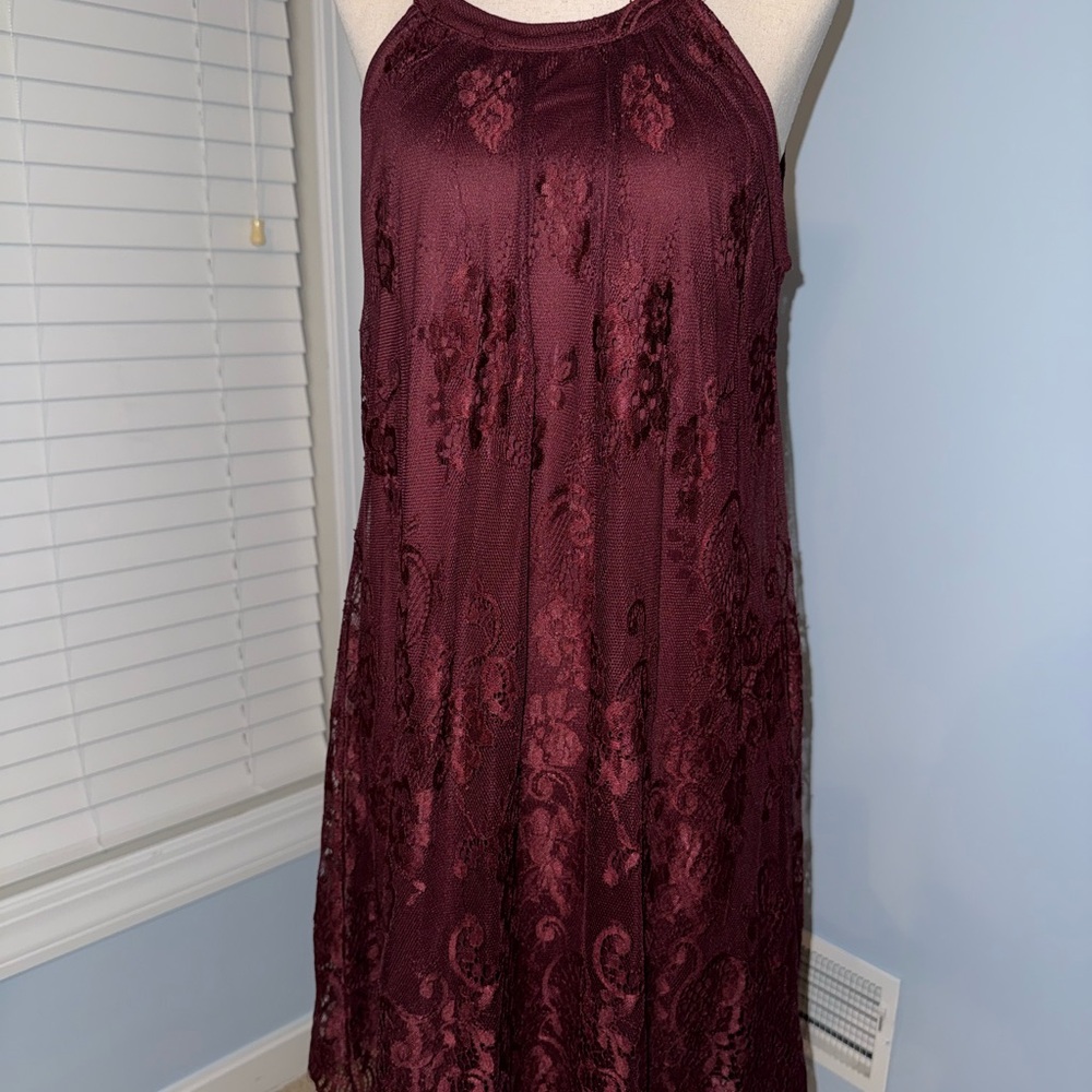 Burgundy Lace Halter Dress